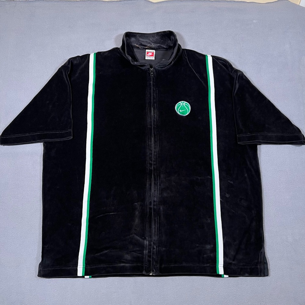 Nike Velour Track Shirt Jacket Mens‎ 2XL Black Green Basketball Velvet Warm Up